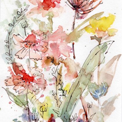 Original watercolour and ink painting by Tasmanian artist D. EHMOR.