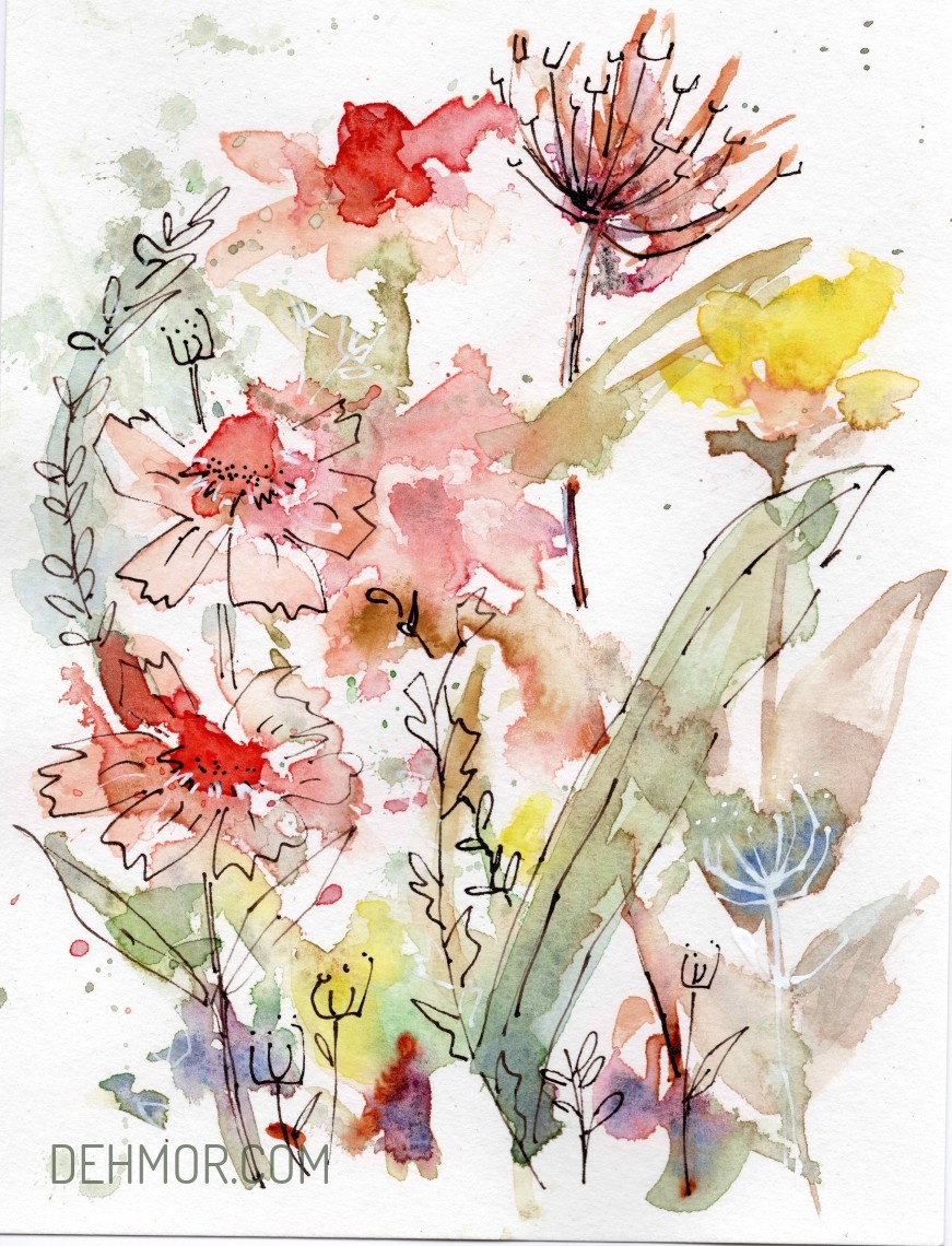 Original watercolour and ink painting by Tasmanian artist D. EHMOR.